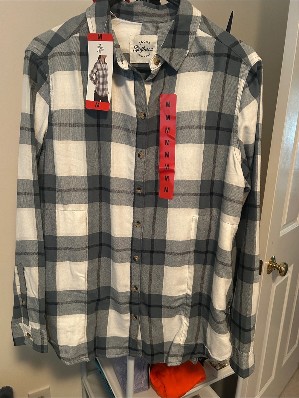 Jachs Girlfriend Gray and White Plaid Button-Down Shirt